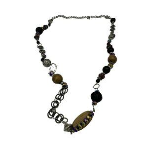 Necklace Beaded Chain Chunky Crystal 43" Long Boho Hippie Abstract Art